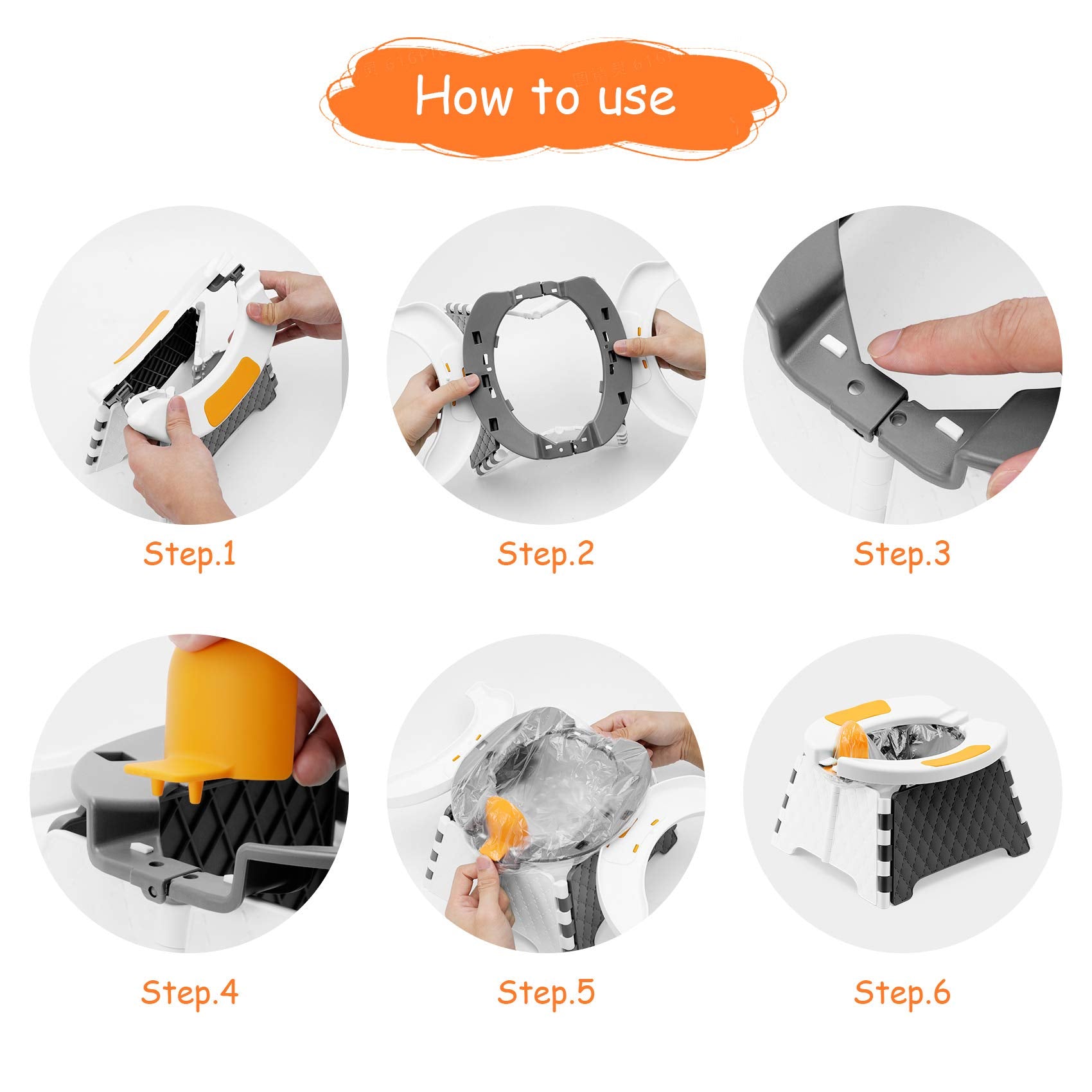 YUNHECAM 60 bags included ensures clean disposal after potty use.