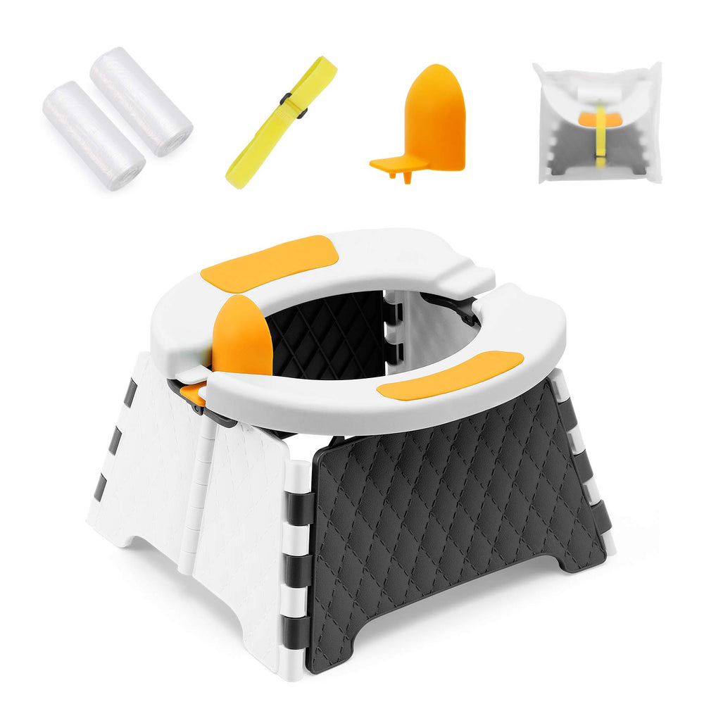 YUNHECAM toddler portable potty seat folded for compact travel and storage.