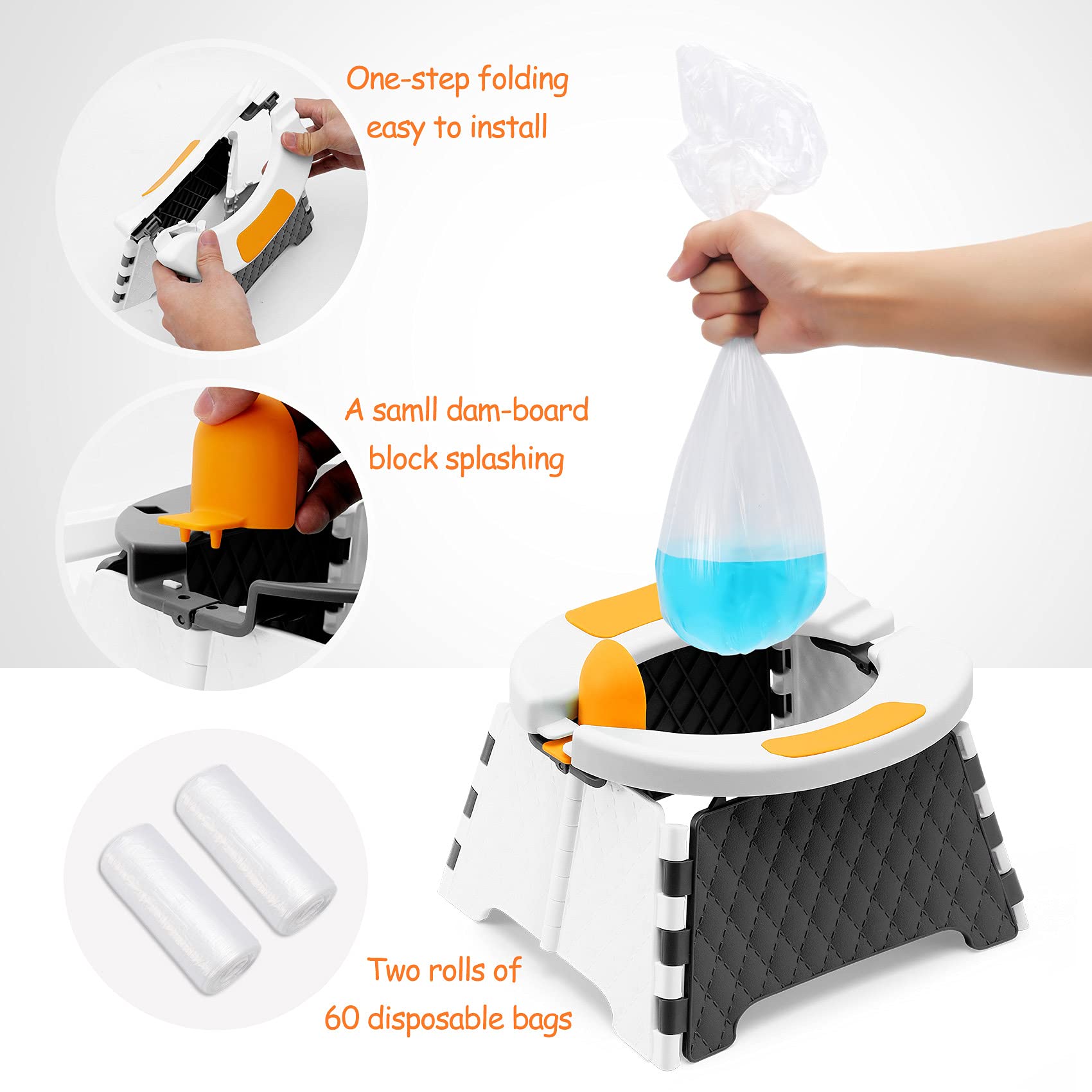 YUNHECAM foldable seat fits vehicle seats and backpacks for travel-friendly potty breaks.