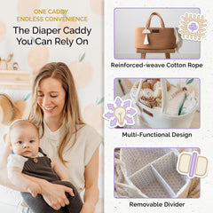 Yunioo diaper caddy sturdy handle highlights durable construction for everyday use.