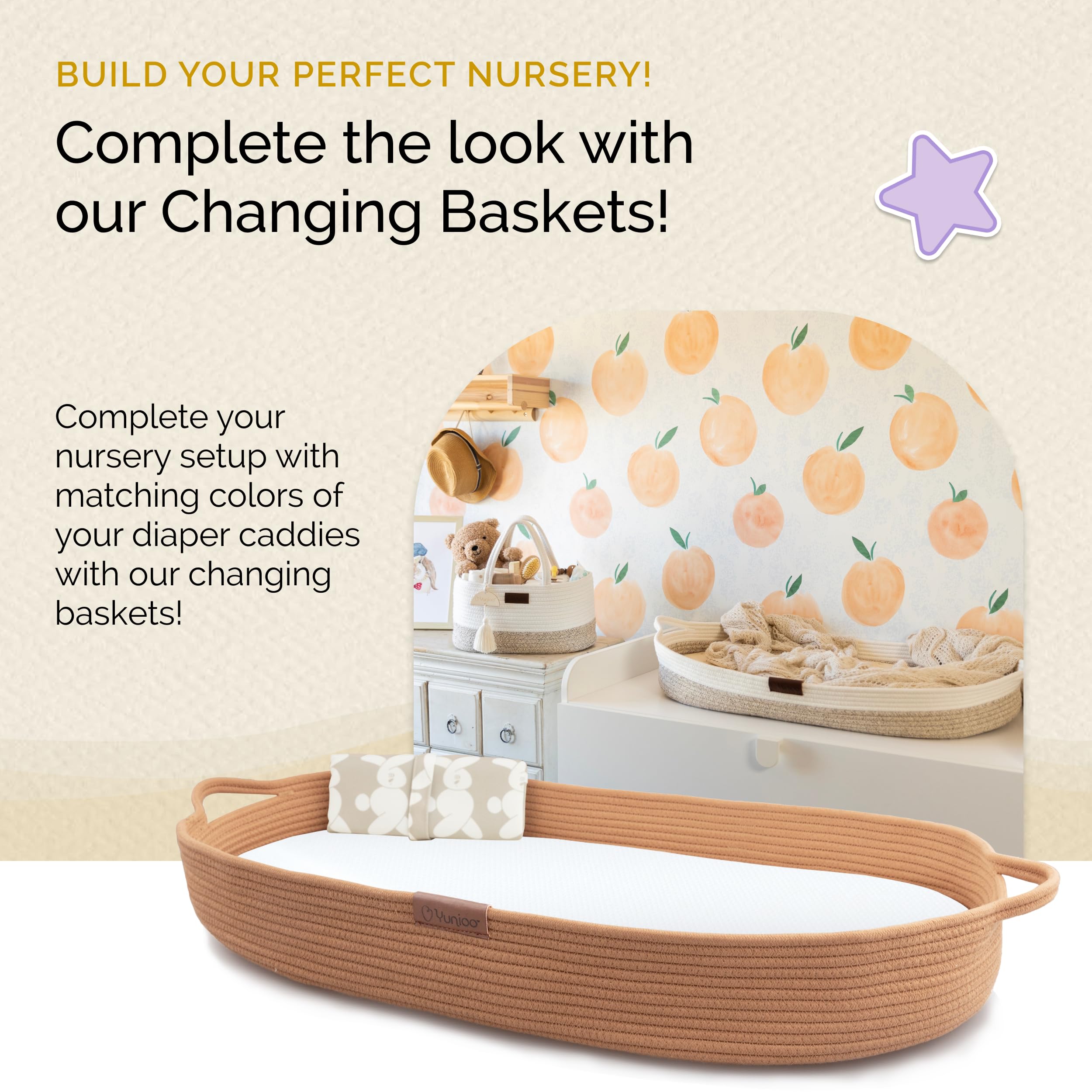 Yunioo diaper caddy tassel accent enhances nursery decor while staying practical.