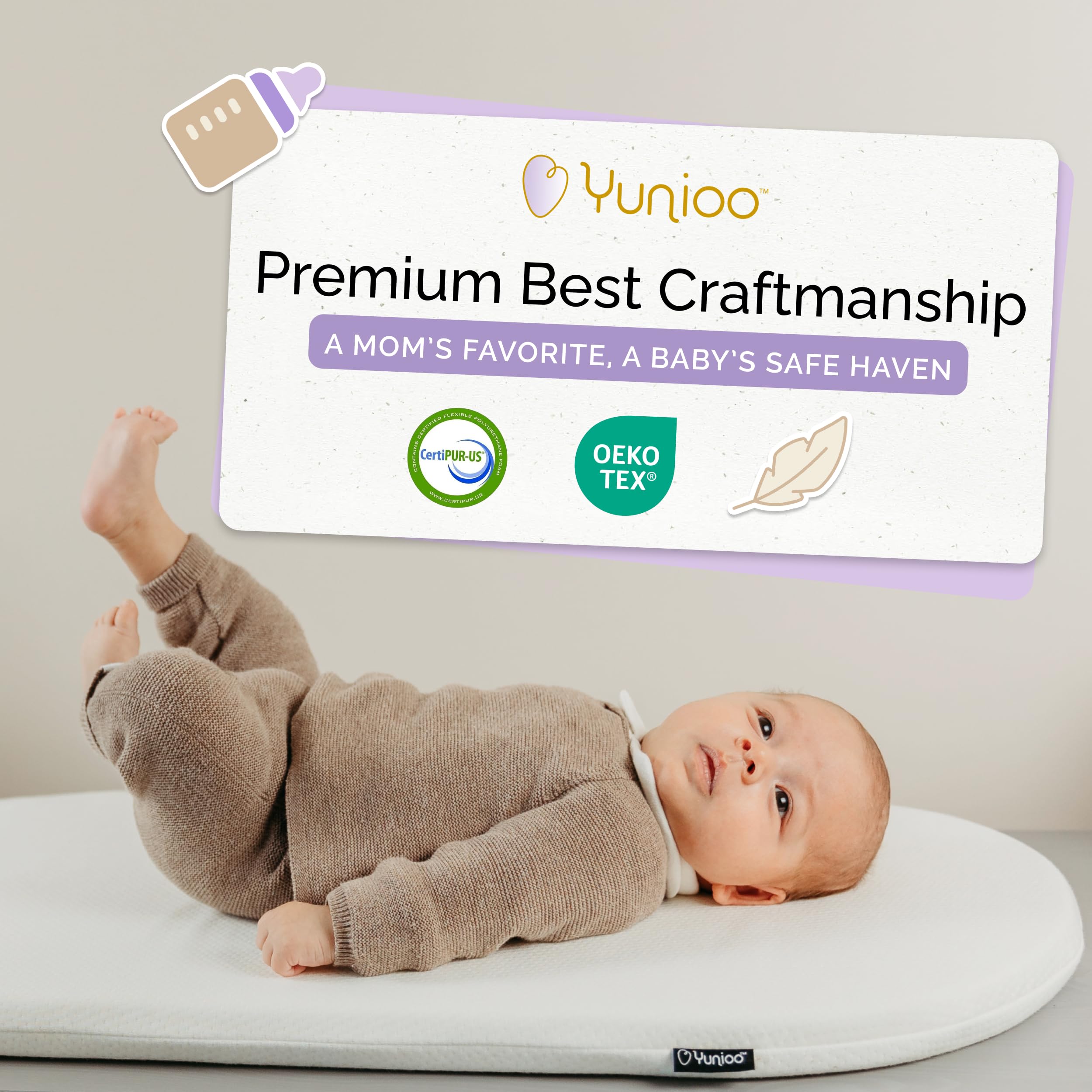 Yunioo high-density foam 1.2 inches supports comfortable diaper changes