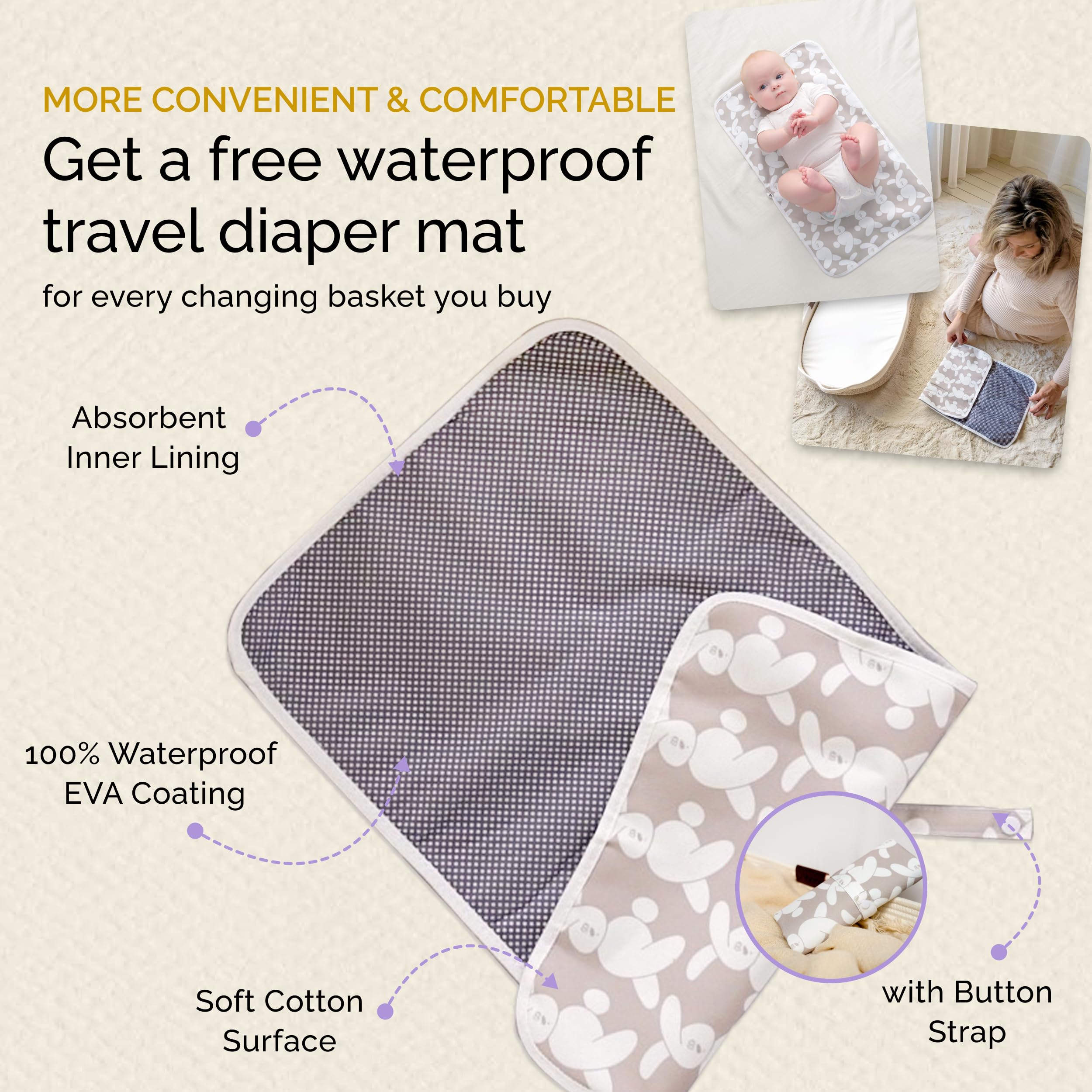 Yunioo premium ultra-soft mattress cover adds comfort during diaper changes.