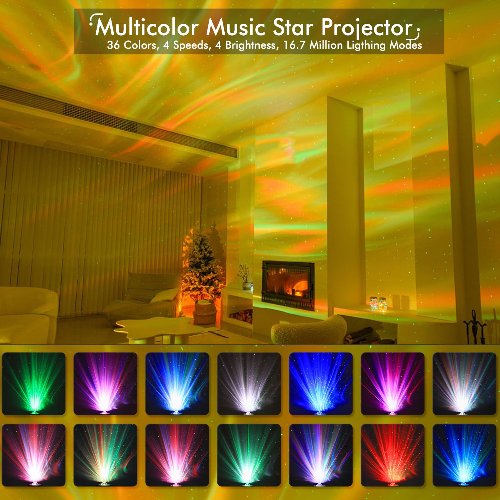 YunLone star projector bedroom scene enhances cozy nighttime mood.