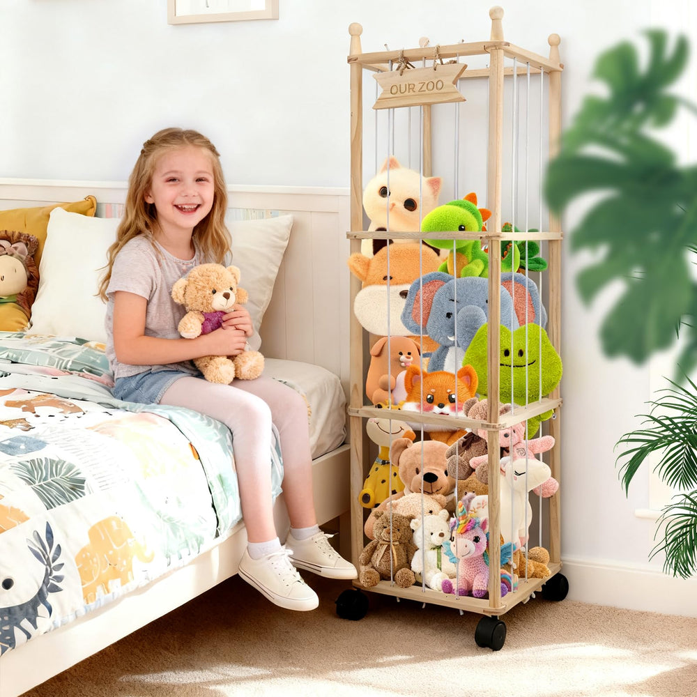 YunSheCSBS stuffed animal storage wooden tower in bedroom tidy toy storage
