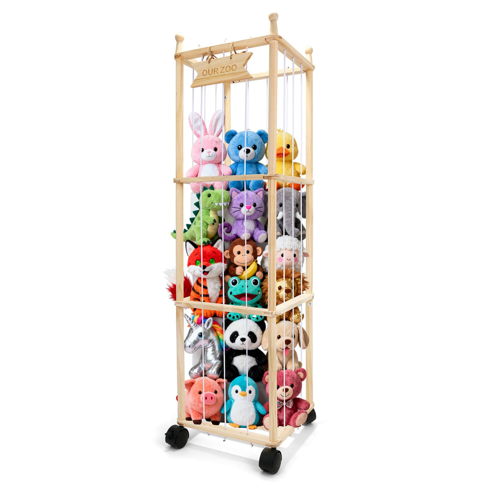 YunSheCSBS stuffed animal storage wooden tower front view keeps plush toys organized