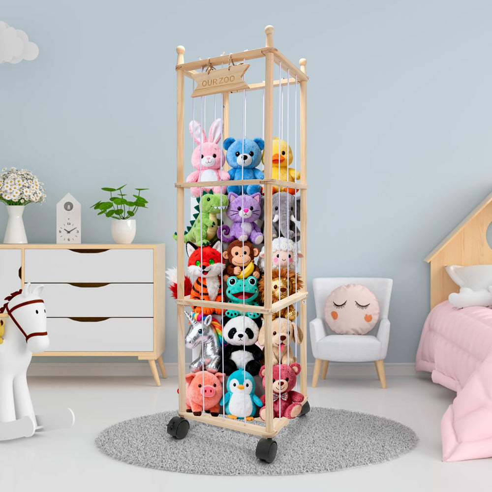 YunSheCSBS stuffed animal storage wooden tower in playroom organization and play