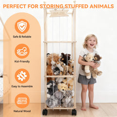 YunSheCSBS stuffed animal storage wooden tower side view shows multi-tier capacity