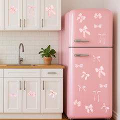 Yuomeaz pink bow decals on bedroom wall create playful, cozy atmosphere.