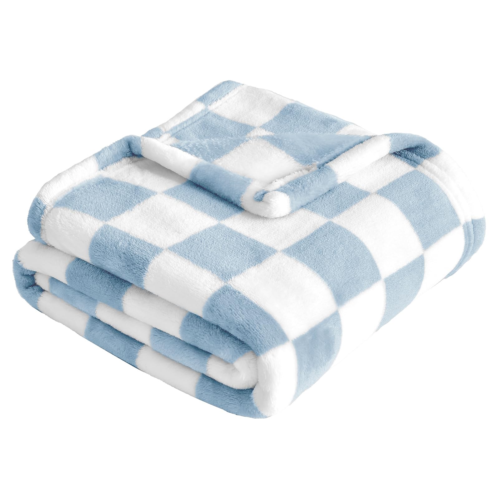 Yurhap checkered baby blanket blue close-up fabric showing ultra-soft microfibre texture.