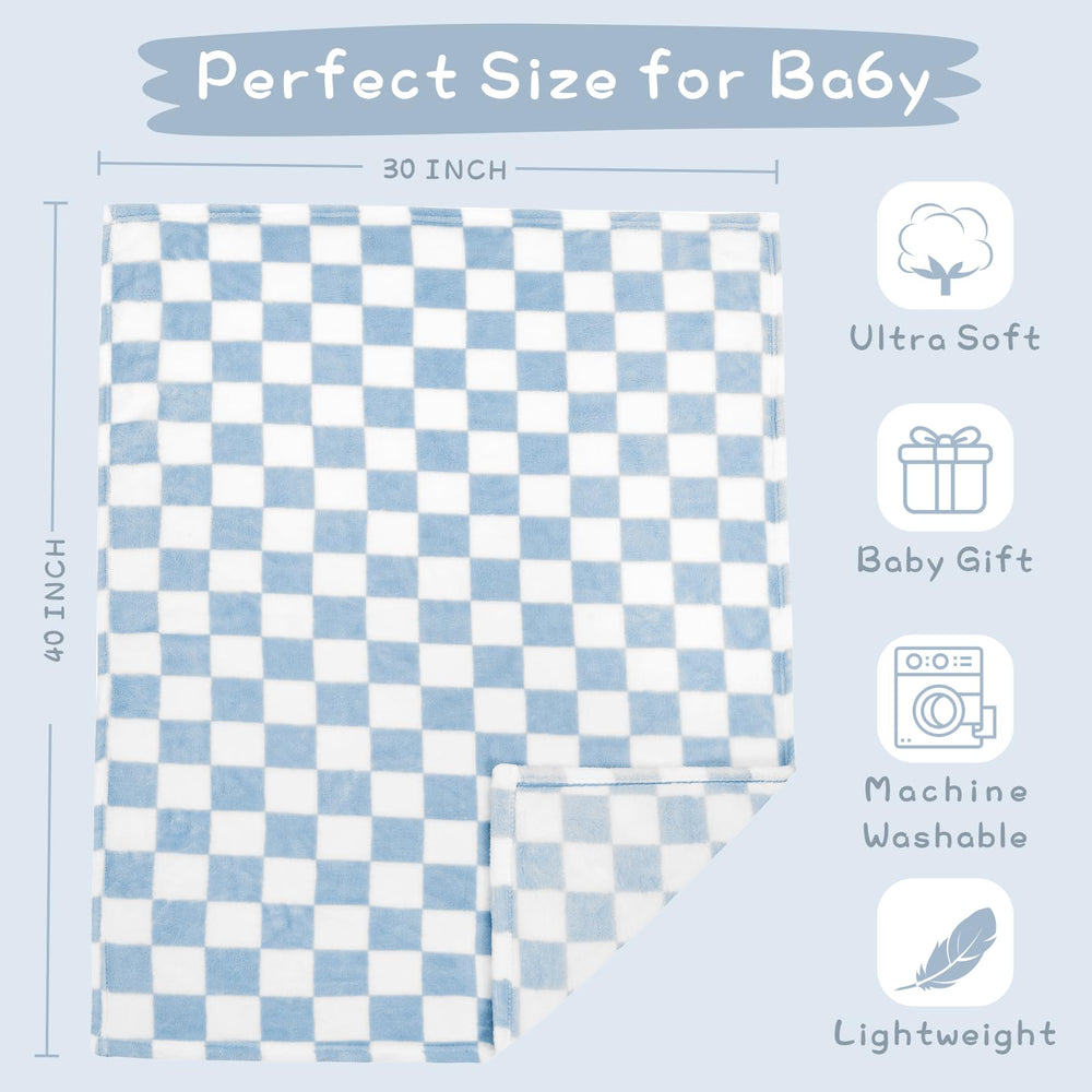 Yurhap checkered baby blanket blue gift-ready packaging suggesting ideal baby shower gift.