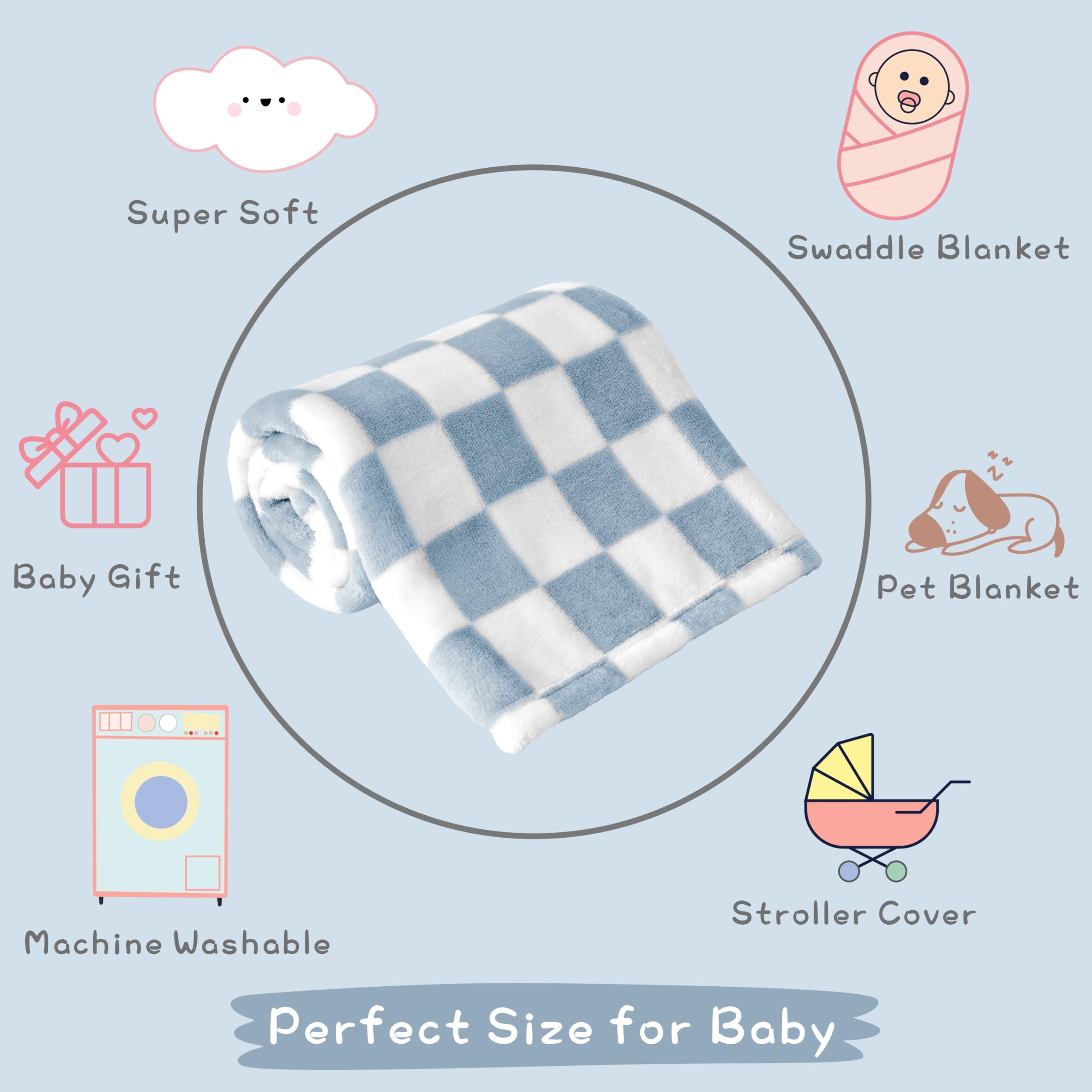 Yurhap checkered baby blanket blue soft texture used as comforting play mat.