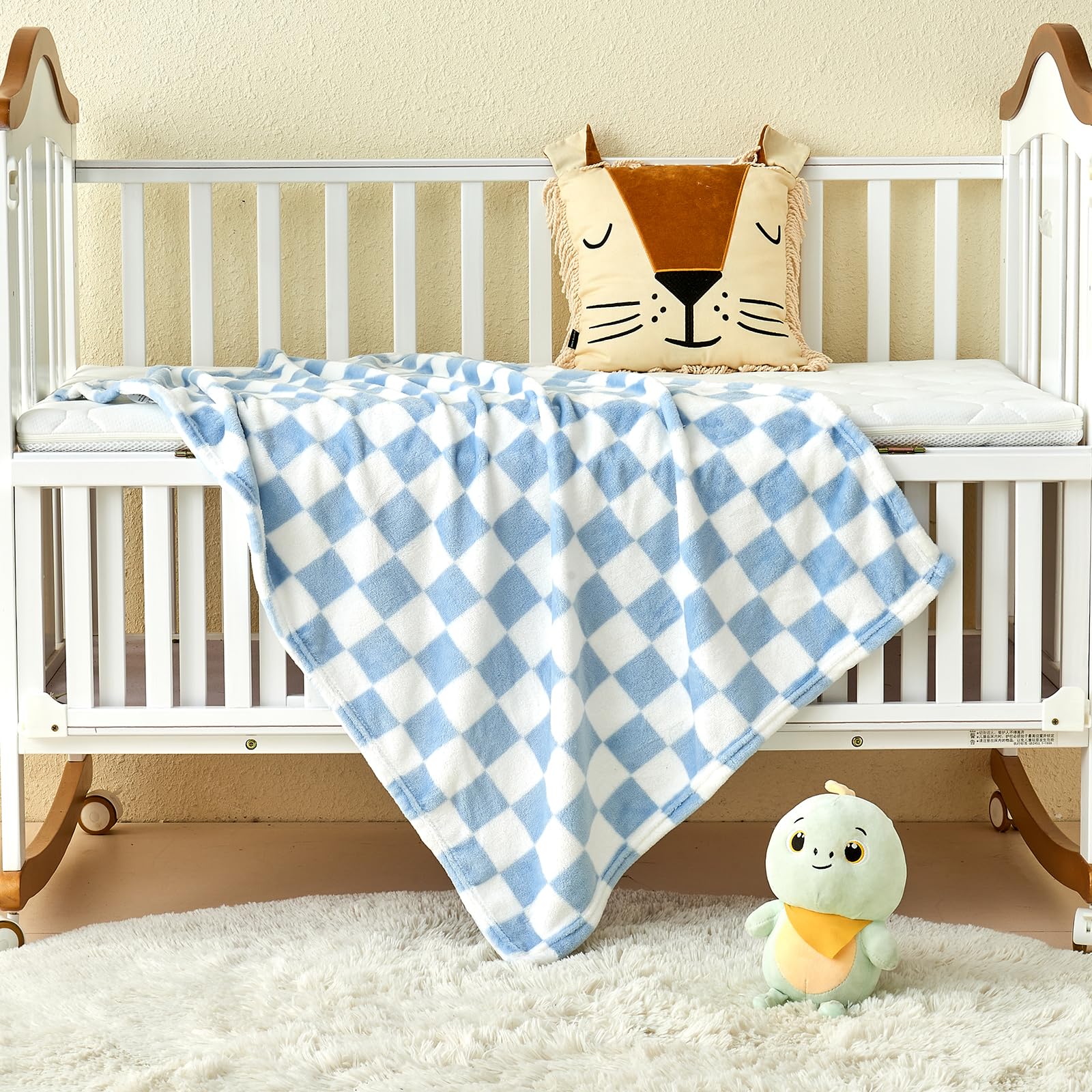 Yurhap checkered baby blanket blue travel setup showing lightweight cover for car seats.