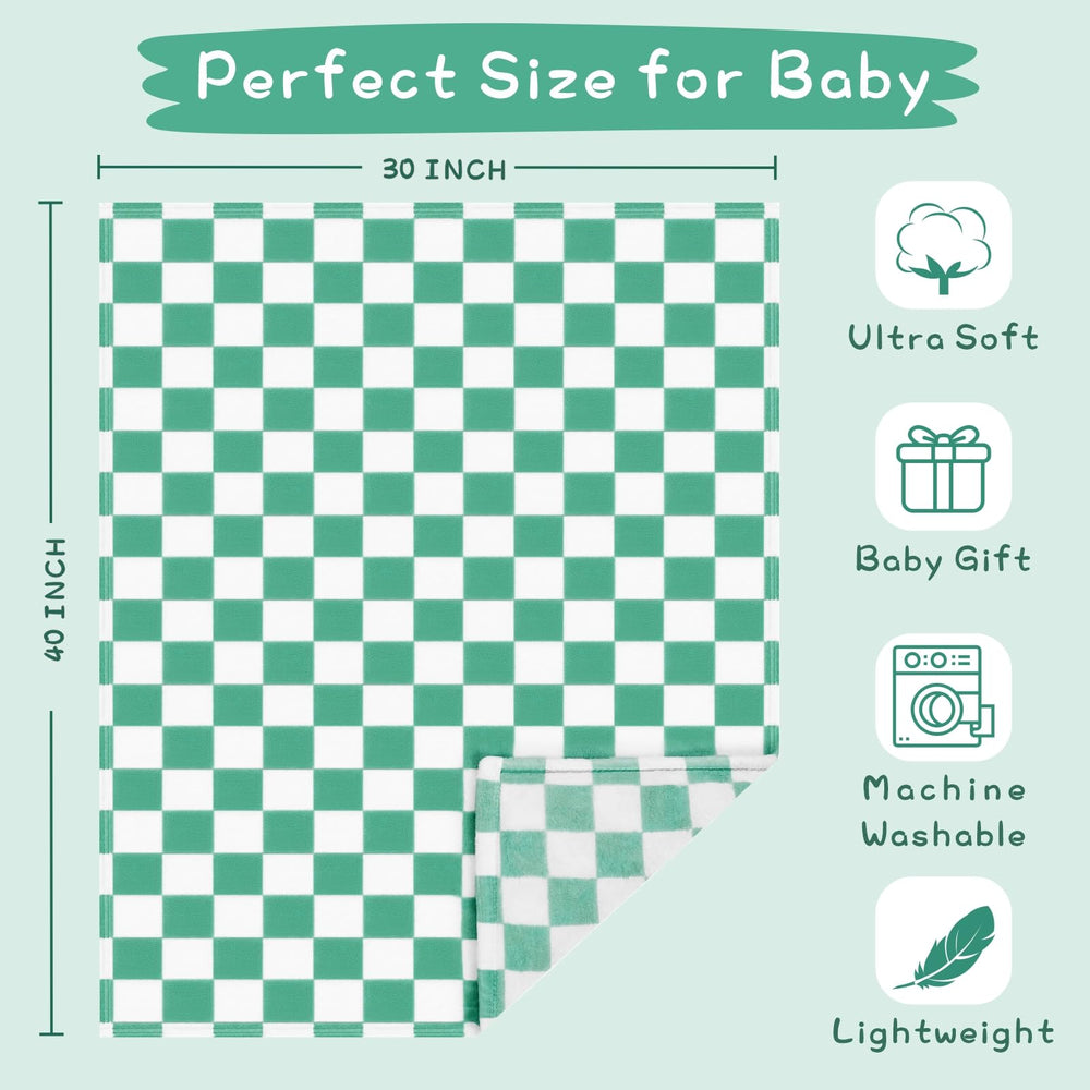 Yurhap checkered baby blanket nursery image emphasizes soft texture for cuddle.