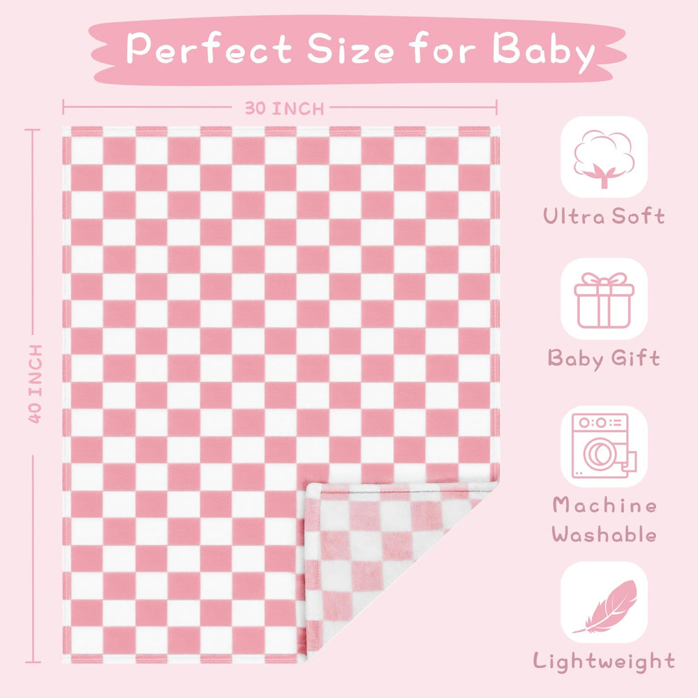 Yurhap pink checkered baby blanket swaddle-style close-up for newborn snugness.