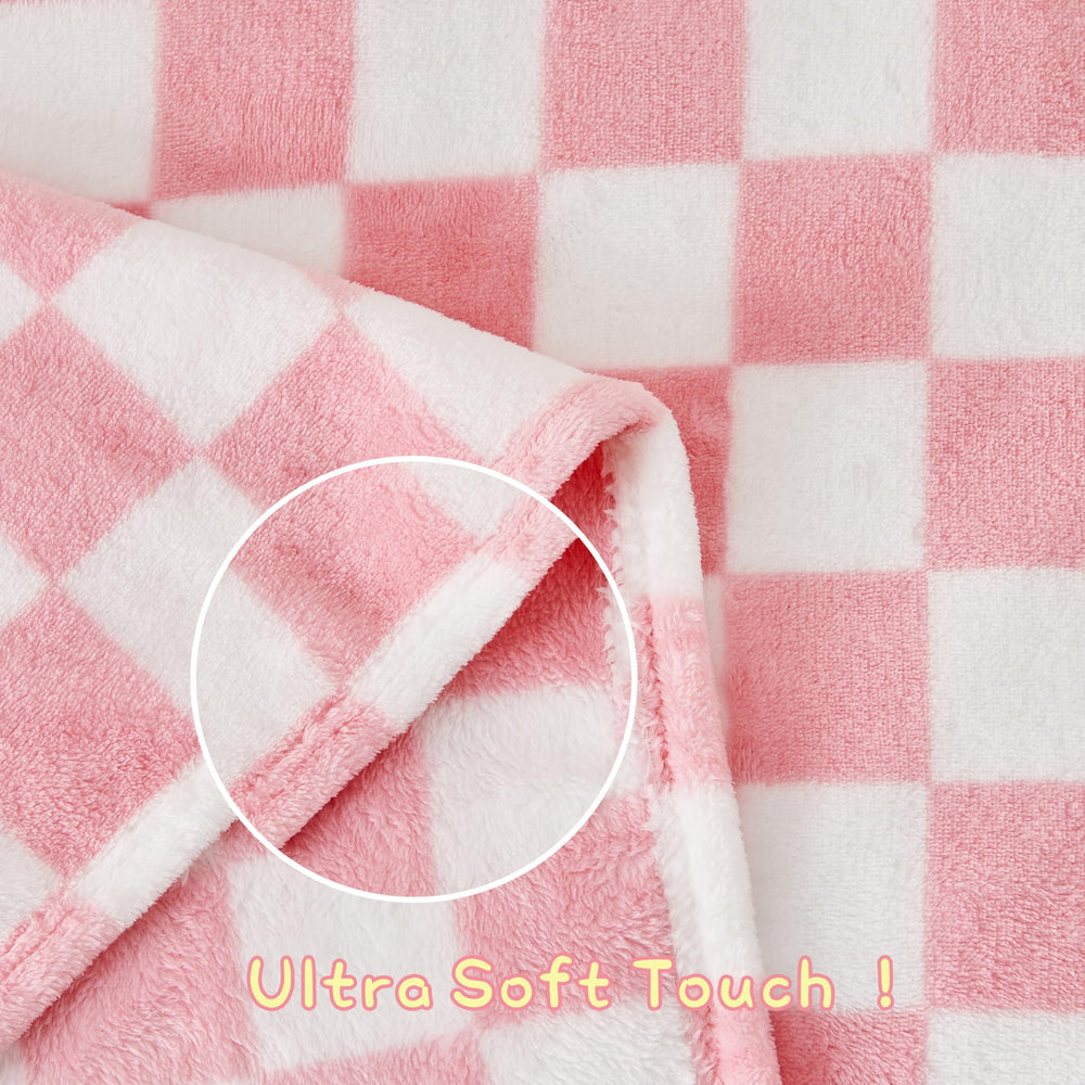Yurhap pink checkered baby blanket travel-compact, ideal for on-the-go warmth.