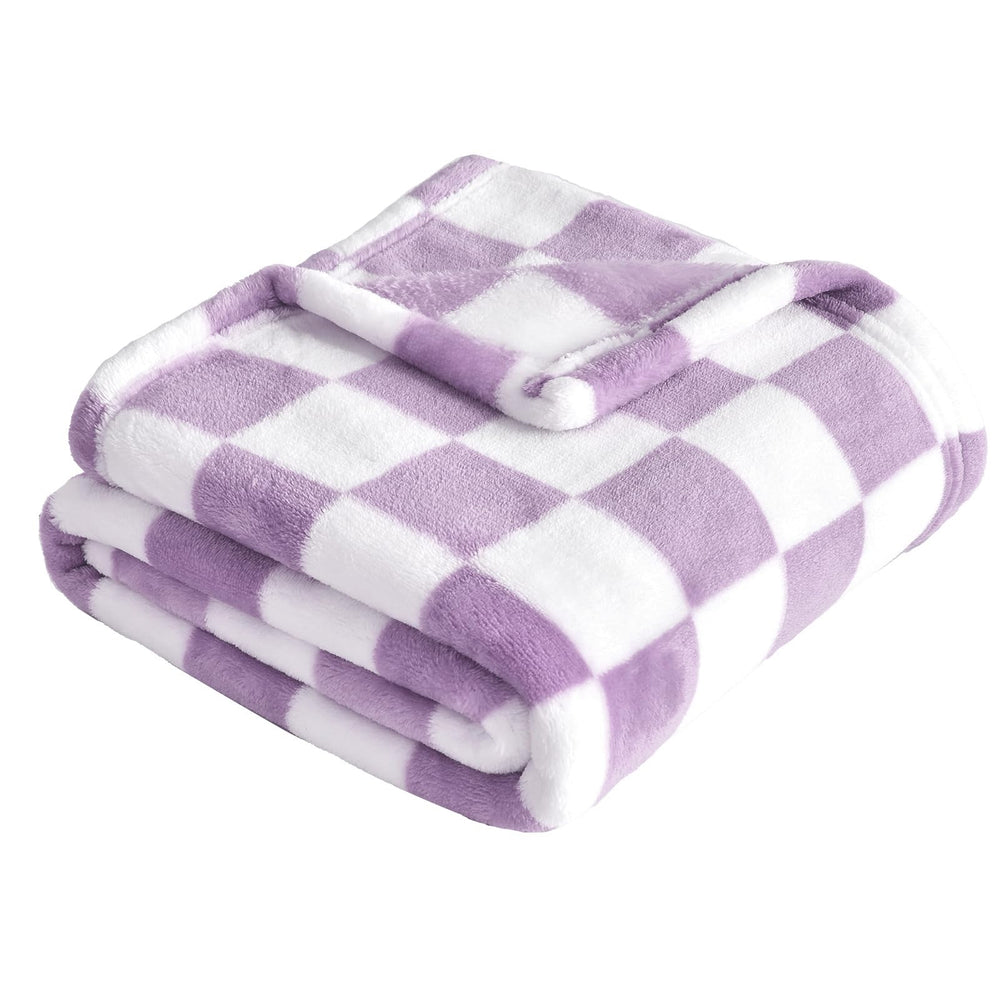 Yurhap checkered baby blanket in purple shown for crib or stroller use.