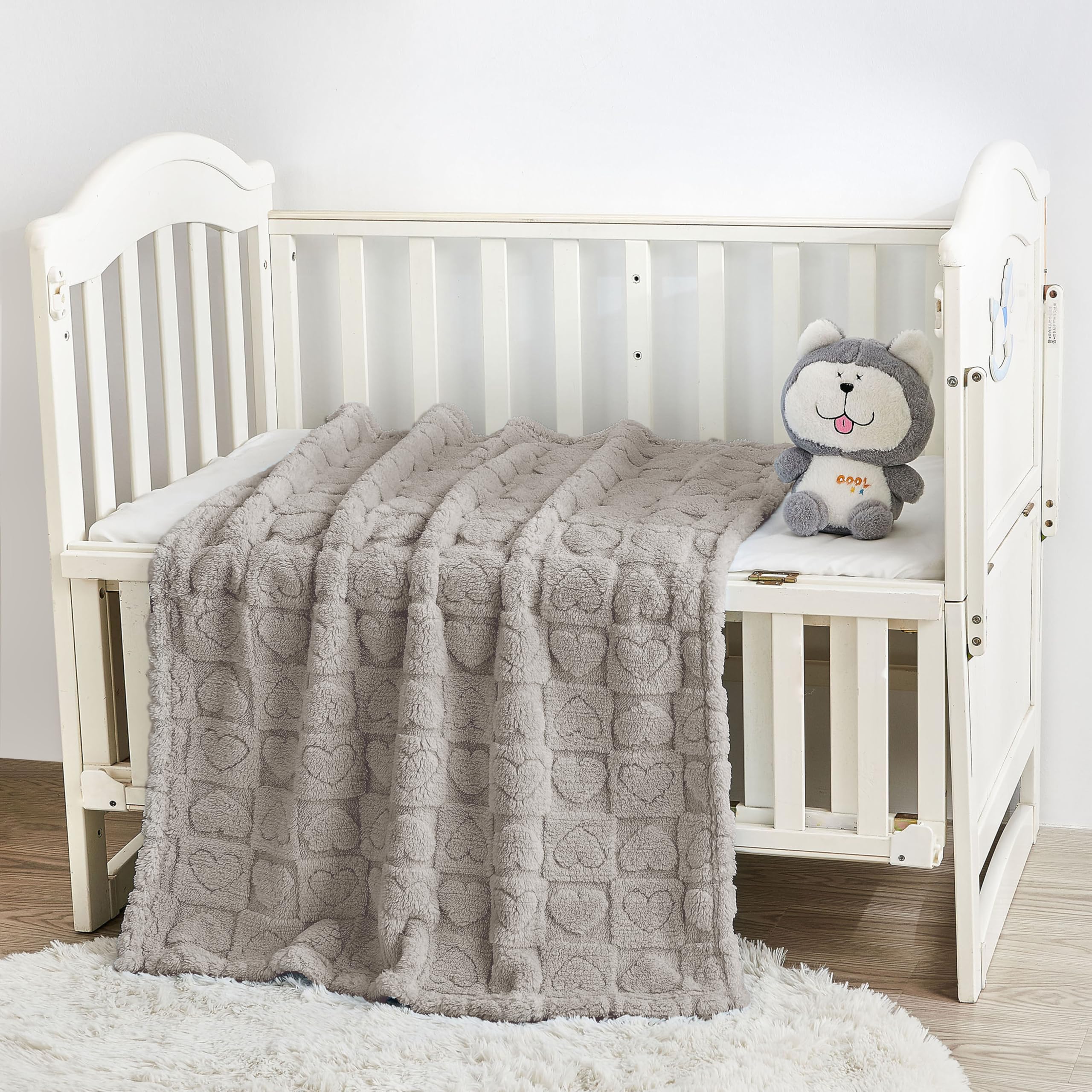 Yurhap fleece baby blanket heart checkered laid flat 30x40 inch crib ready