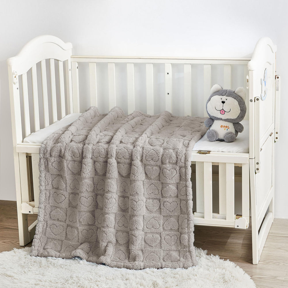Yurhap fleece baby blanket heart checkered laid flat 30x40 inch crib ready