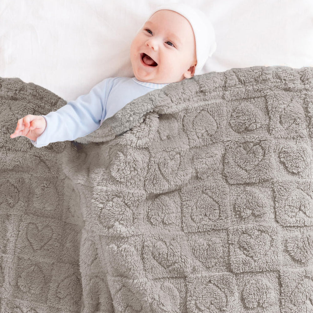 Yurhap oxford tan fleece baby blanket draped over a stroller for on the go warmth