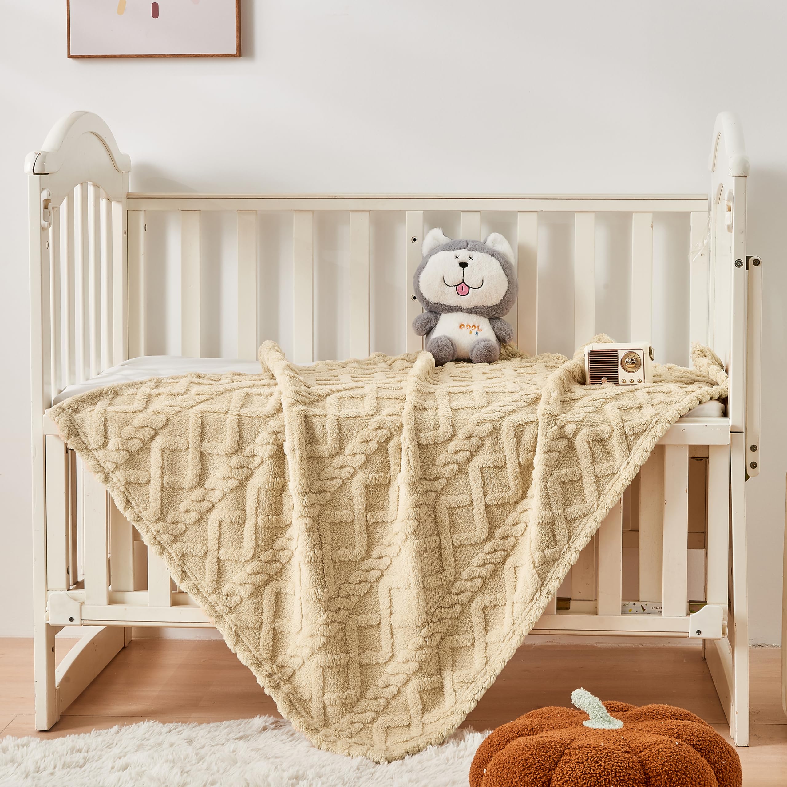 Yurhap Sherpa blanket in crib and car seat setup illustrating versatile baby care.
