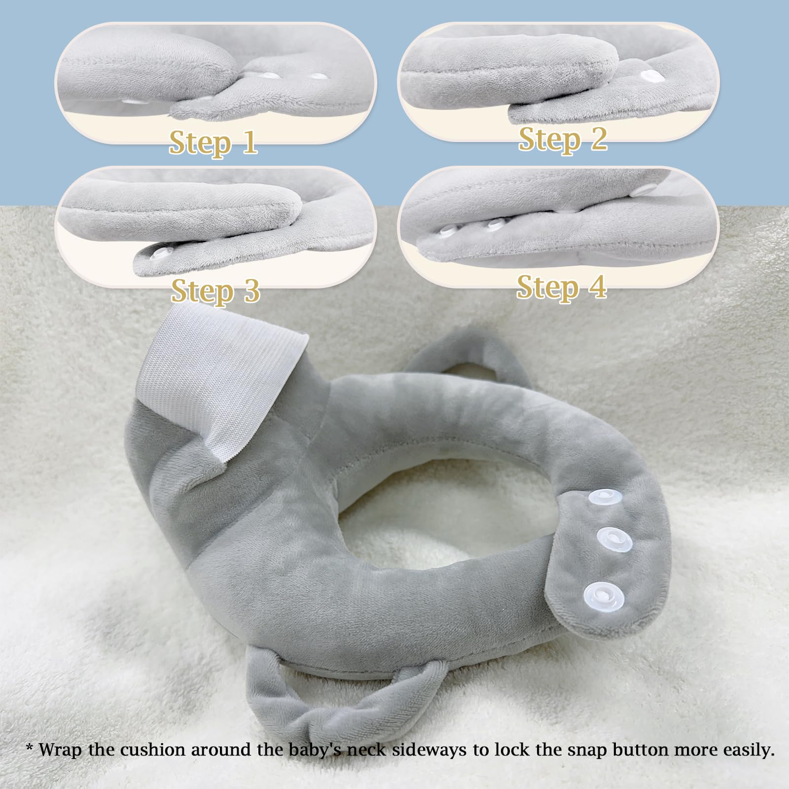 YURRLFUA feeding support cushion adjustable-fit closeup highlights secure positioning for diverse baby sizes.