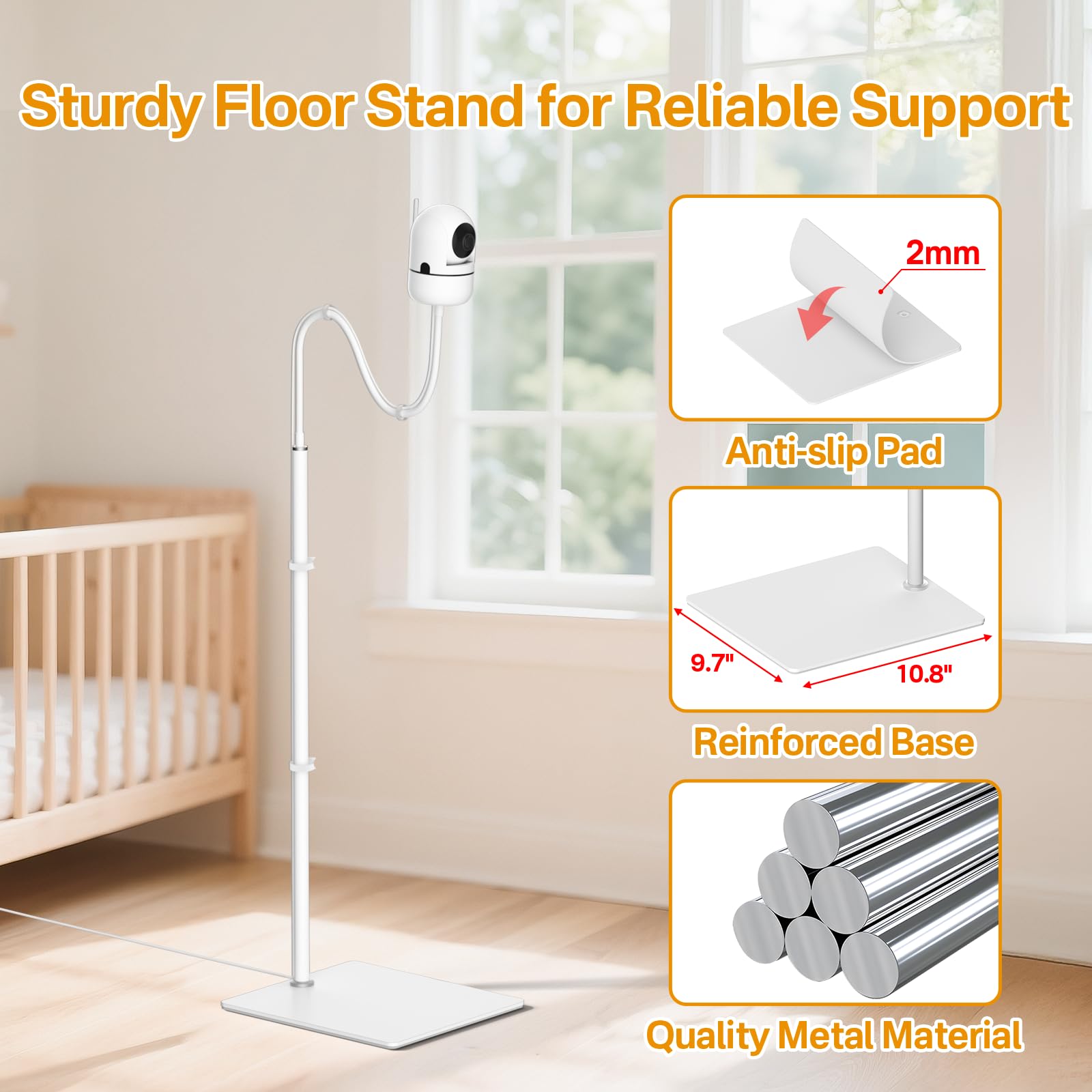 Yususipa sturdy stainless steel base with anti-slip pads protects floors and stabilizes the monitor.