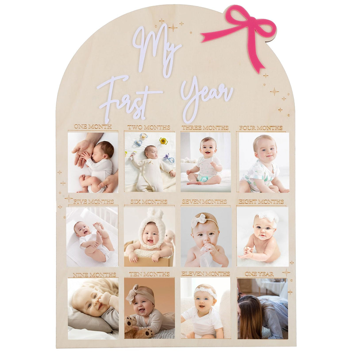 Yuuchoringee one-year birthday photo board tabletop display with twelve milestone photos