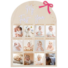 Yuuchoringee one-year birthday photo board tabletop display with twelve milestone photos