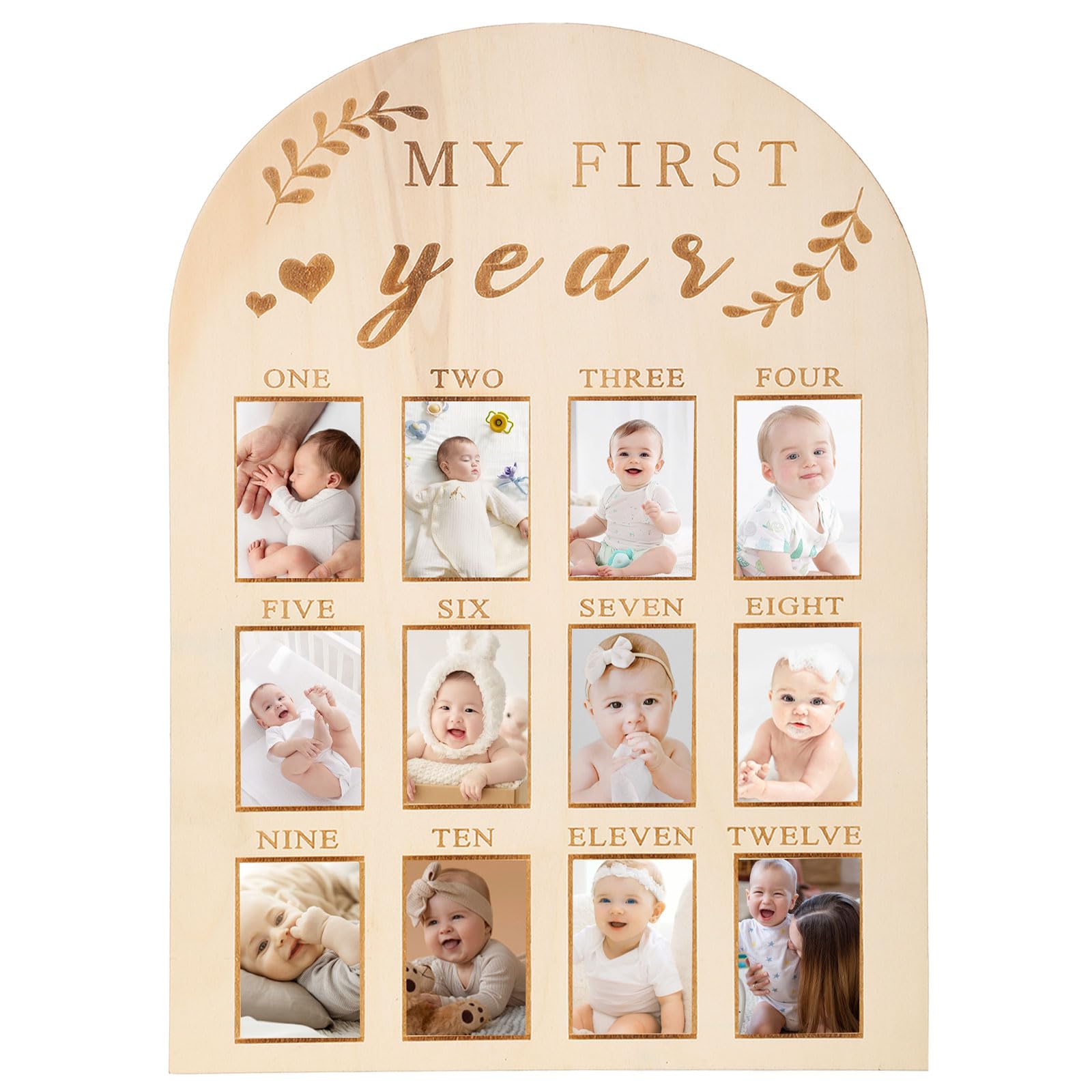 Yuuchoringee One Year Birthday Wooden Photo Board front view keepsake for nursery milestones