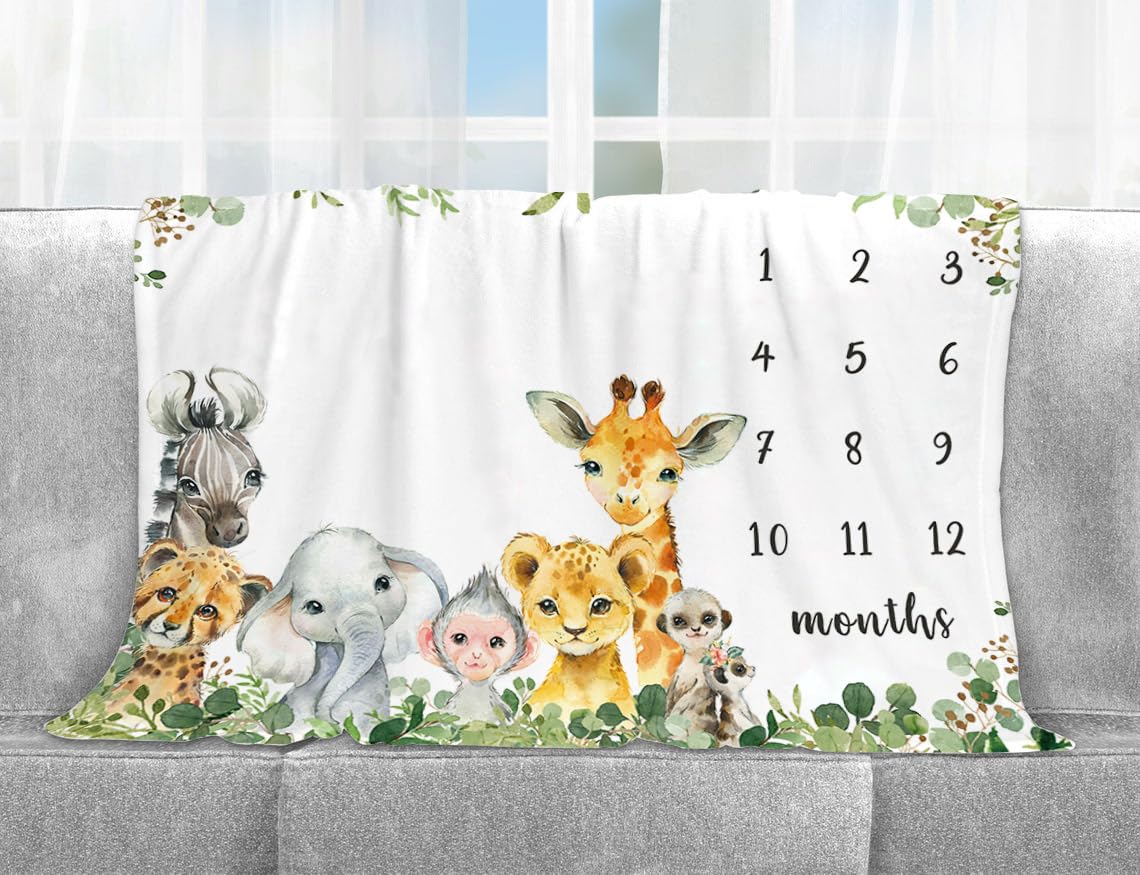 Yuzioey Safari Animals Milestone Blanket shown as a cozy swaddle option for newborn moments.