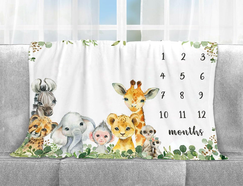 Yuzioey Safari Animals Milestone Blanket shown as a cozy swaddle option for newborn moments.