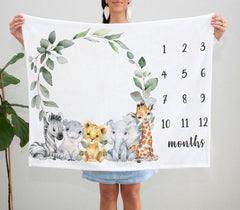 Yuzioey safari milestone blanket ready to use as a background for newborn photo sessions.