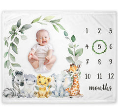 Yuzioey safari milestone blanket, jungle animals, ideal photo backdrop for baby's growth updates.