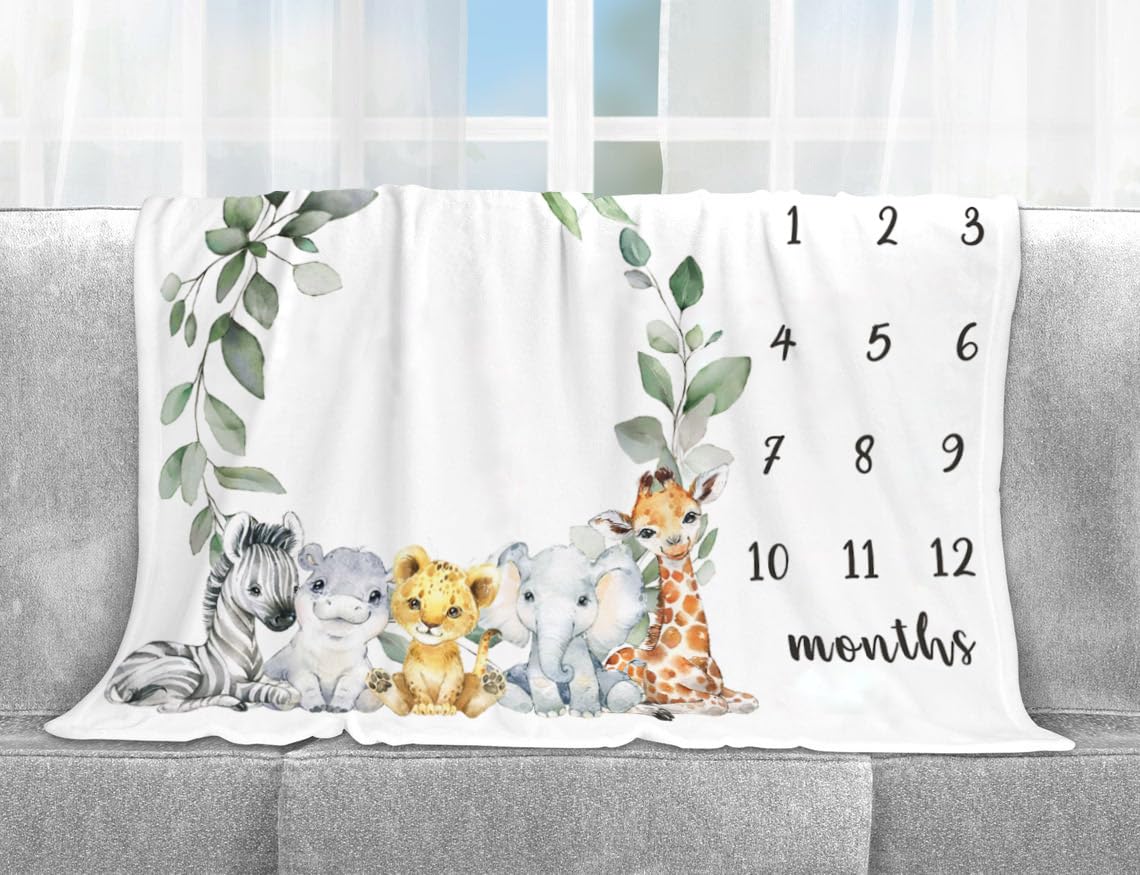 Yuzioey safari milestone marker shown with the blanket for monthly growth keepsake photos.