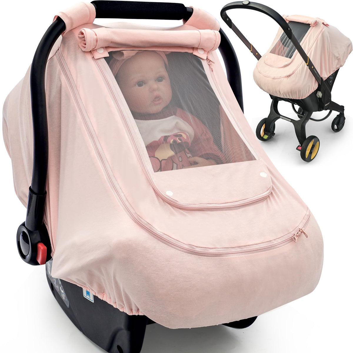 YVMVDV baby car seat cover pink front view provides breathable shade.