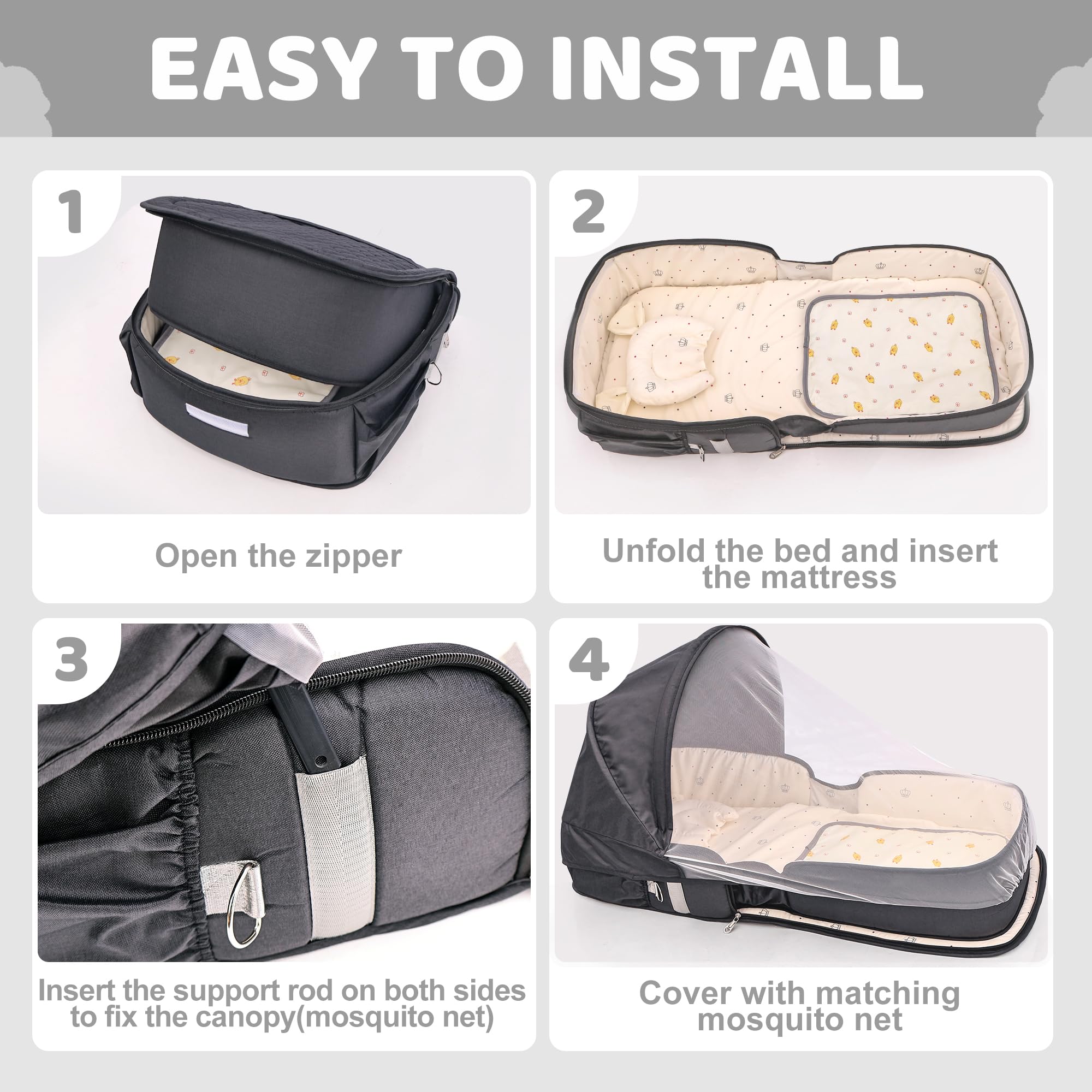 YVMVDV travel bassinet carrying sling enables hands free transport.