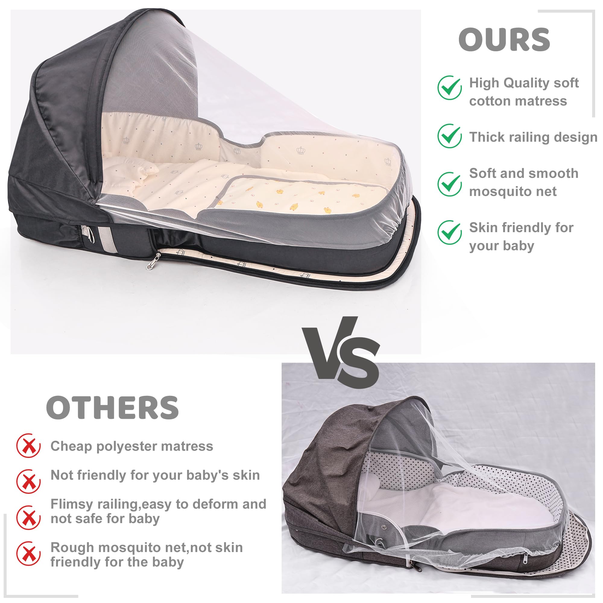 YVMVDV travel bassinet thick pee pad adds sleep cushion.