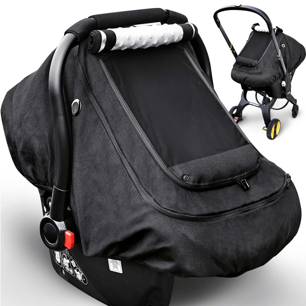 YVMVDV weatherproof car seat cover front view protects baby from rain and wind.