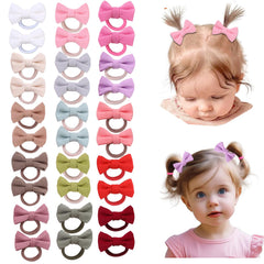 YWAOAIJD 30pc baby hair ties with 2 inch dark linen bows show soft, snag-free hold.
