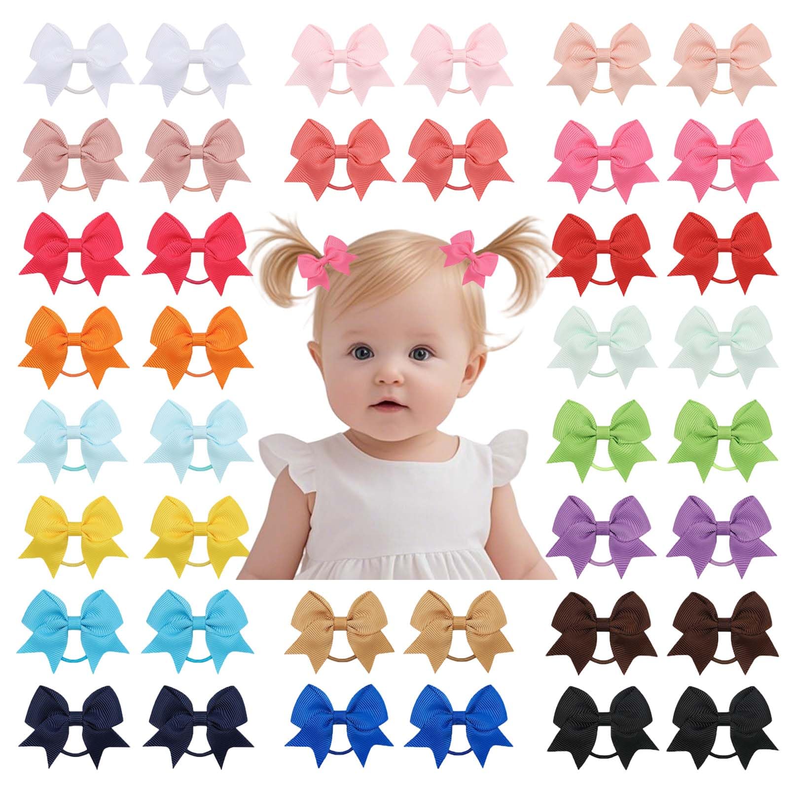 YWAOAIJD 40pcs baby hair ties with bows packaging shows assorted colors for versatile styling