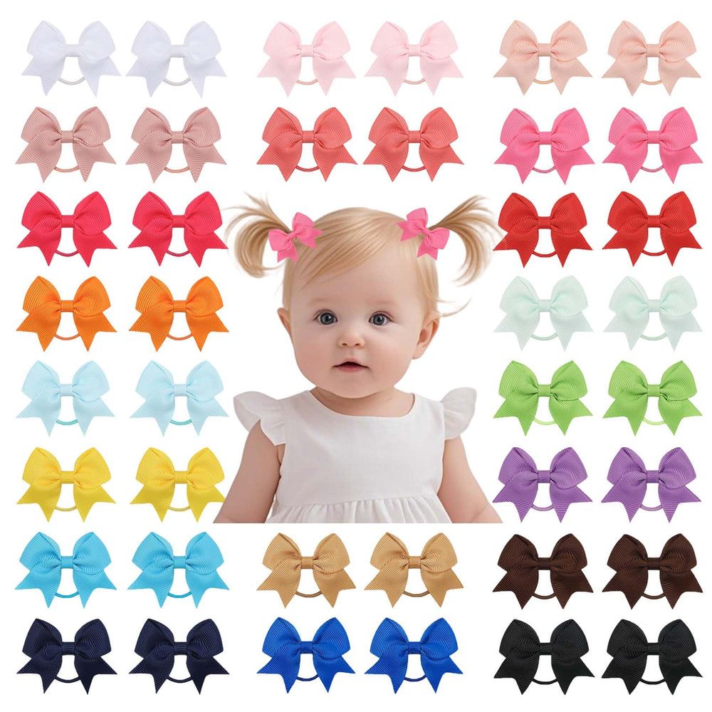 YWAOAIJD 40pcs baby hair ties with bows packaging shows assorted colors for versatile styling