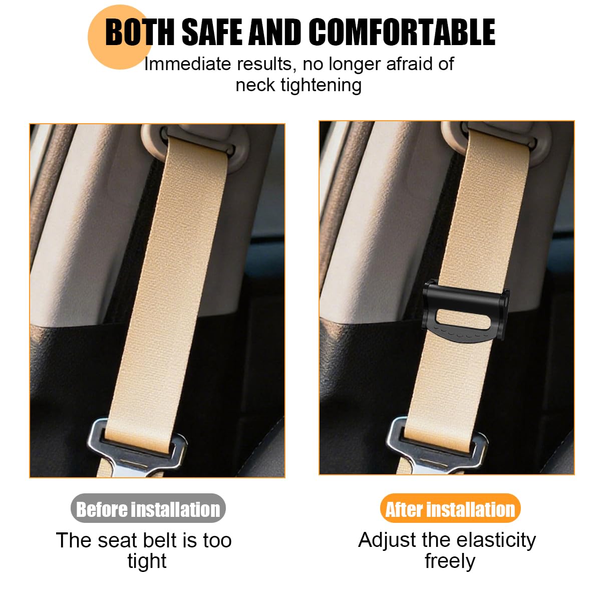 Ywdiml seatbelt adjuster on car belt image illustrates universal fit across vehicles.