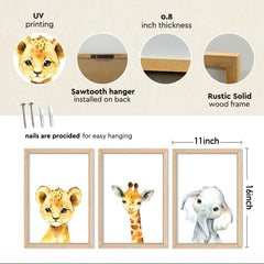 YWJKWLGS Baby Safari elephant wood-framed print adds classroom charm and color.