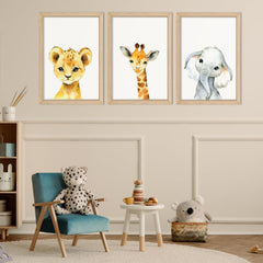 YWJKWLGS set of 3 safari prints creates a cohesive focal point for kids' rooms.