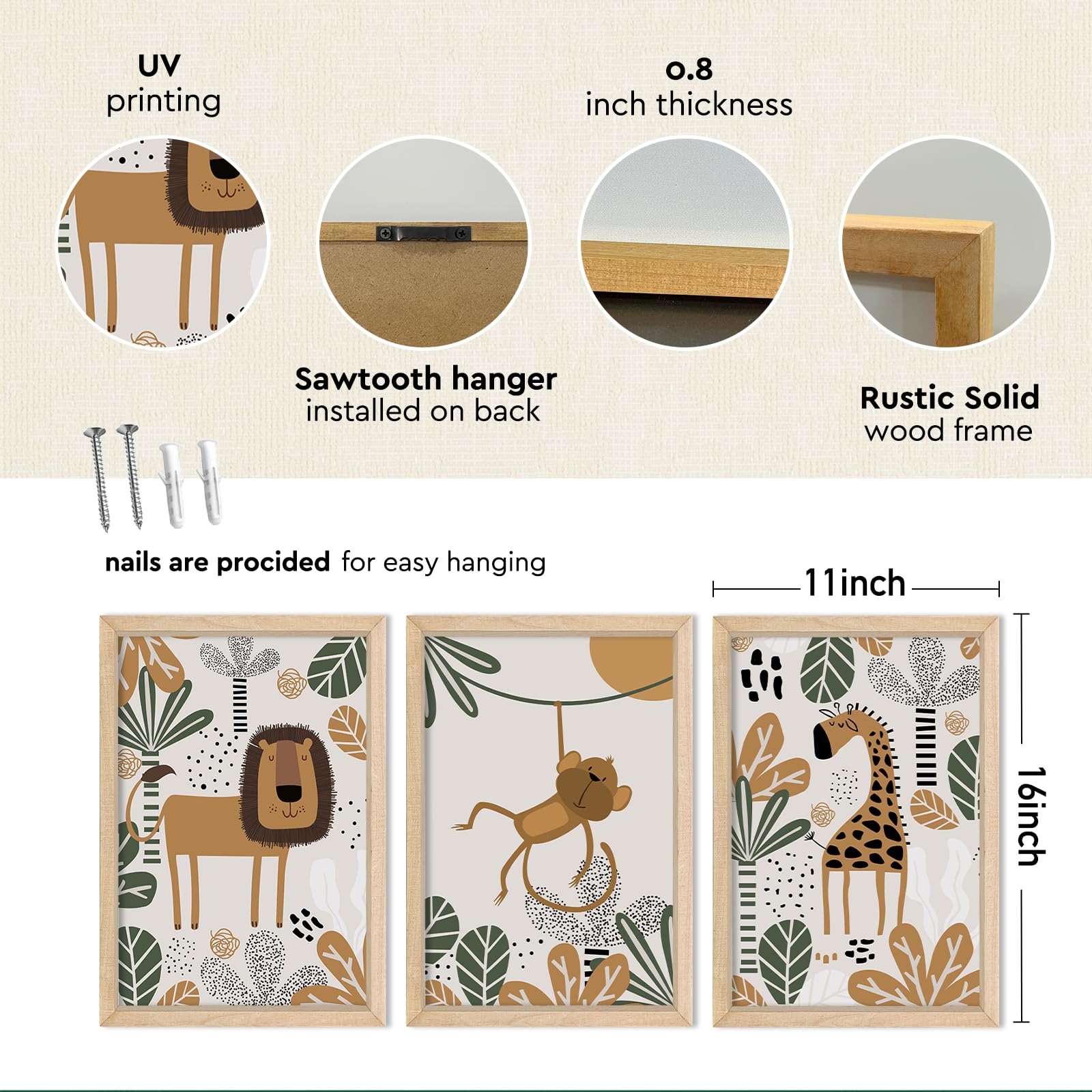 YWJKWLGS giraffe print from safari wall art set, cheerful room decor