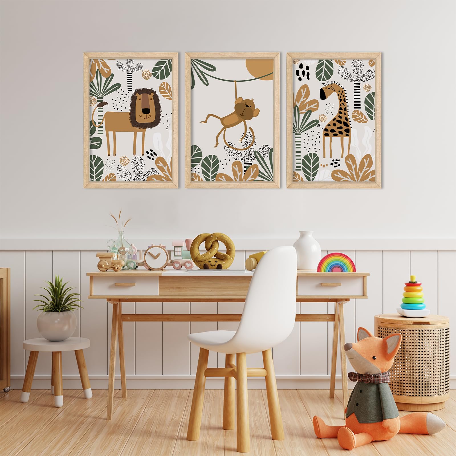 YWJKWLGS monkey print from safari wall art set, playful learning atmosphere