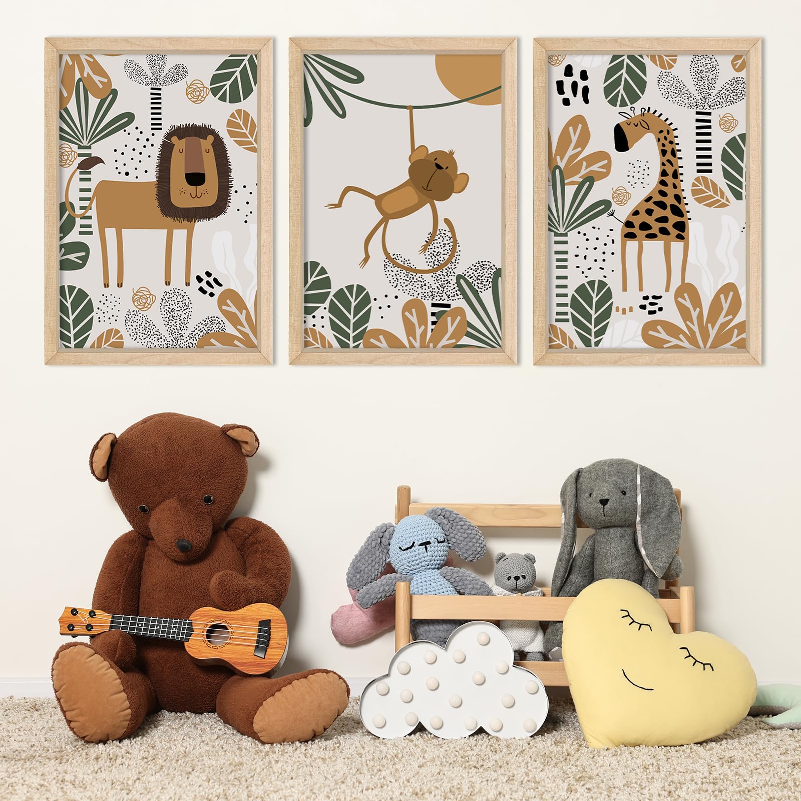 YWJKWLGS nursery-room setup using safari wall art trio