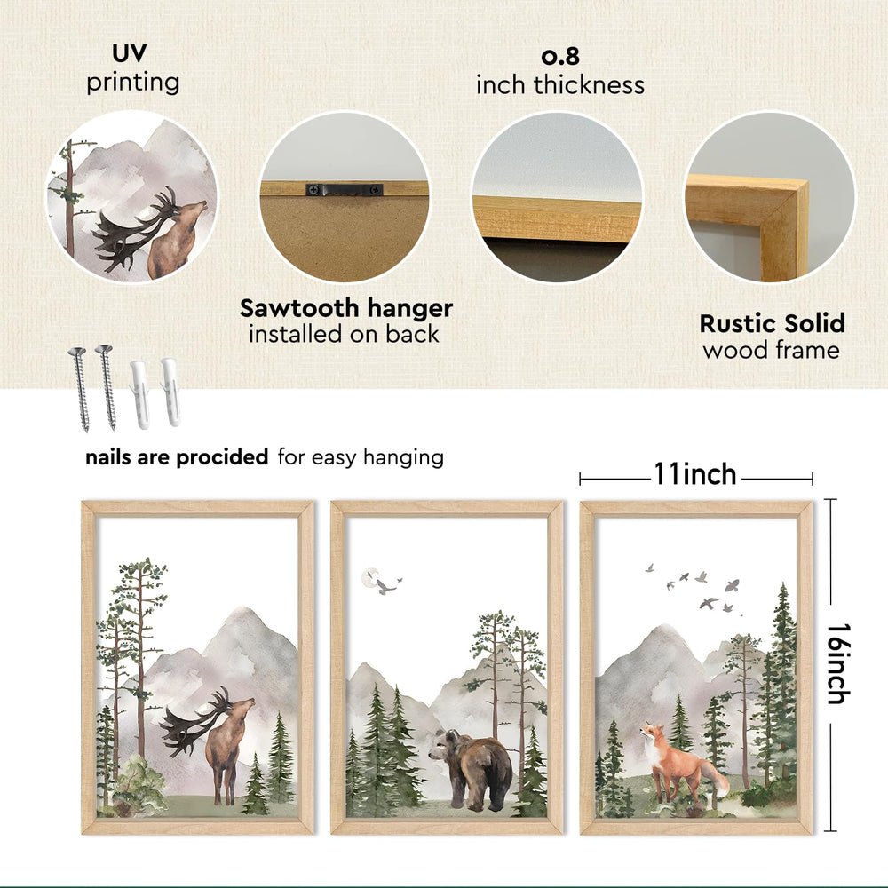 YWJKWLGS Wild Woodland Bear Poster adds cozy woodland charm for nursery decor.