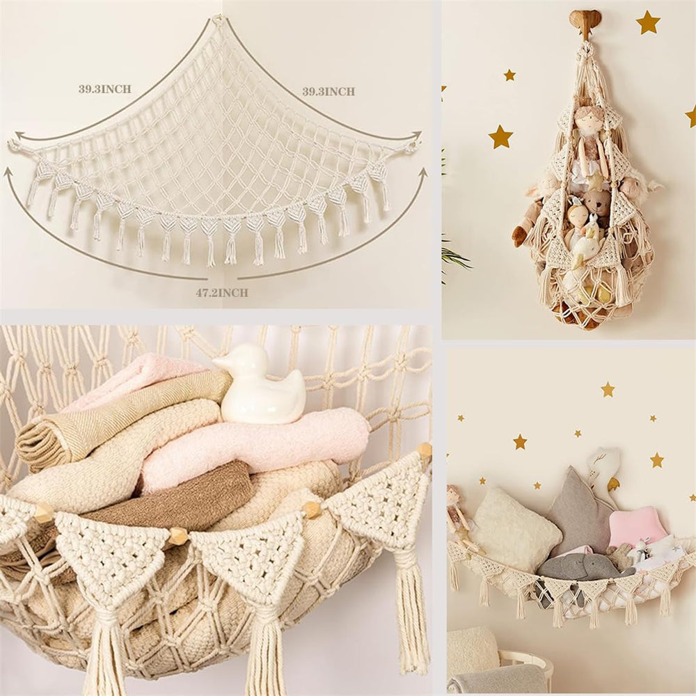YJWZWE stuffed animal hammock corner-organization uses bedroom corners efficiently.